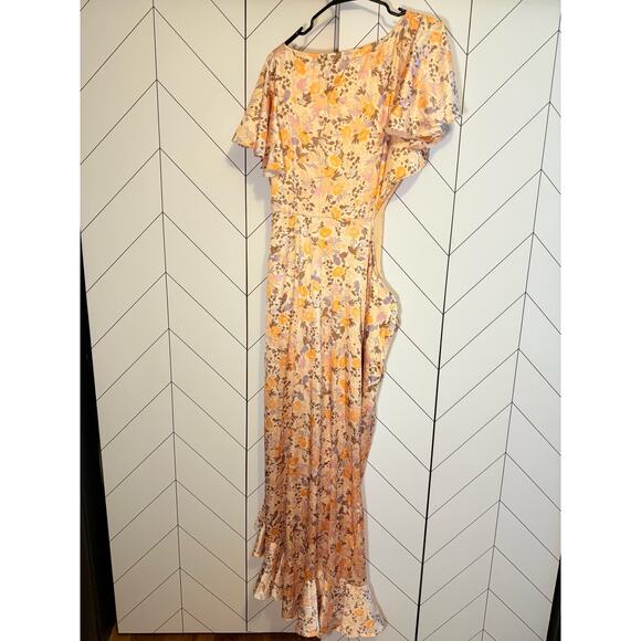 ASTR Women Medium Veida Floral CutoutTangerine Purple High Low Ruffle Midi Dress - Picture 8 of 9